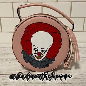 *VOIDEaD Pennywise IT Pink Handbag Hand Painted Round Small Crossbody Purse Bag
